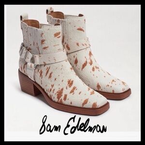 SAM EDELMAN $120 Cream and Brown Patterned Ankle Boots